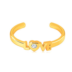 Diamantový prsteň zo žltého 14K zlata s otvorenými ramenami - nápis "LOVE", briliant - Veľkosť: 49 mm