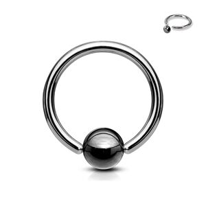 Piercing z ocele 316L - krúžok s tmavosivou guličkou - Rozmer: 1 mm x 12 mm x 4mm