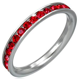 Prstienok z ocele s červenými zirkónmi po obvode - Veľkosť: 47 mm