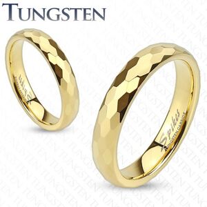 Wolfrámový prsteň - obrúčka zlatej farby s brúsením do šesťhranov - Veľkosť: 52 mm