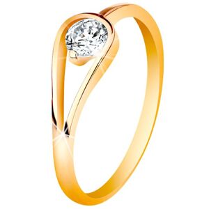 Zlatý 14K prsteň s úzkymi lesklými ramenami, číry zirkón v slučke - Veľkosť: 52 mm